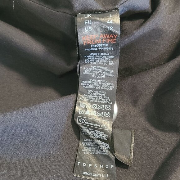 Topshop Black Faux Leather Trench Coat Womens 12 Classic Quiet Luxury Old Money - Picture 5 of 10